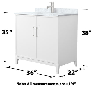 Elan 36" Single Vanity, White, White Carrara Marble Top, Nickel Trim