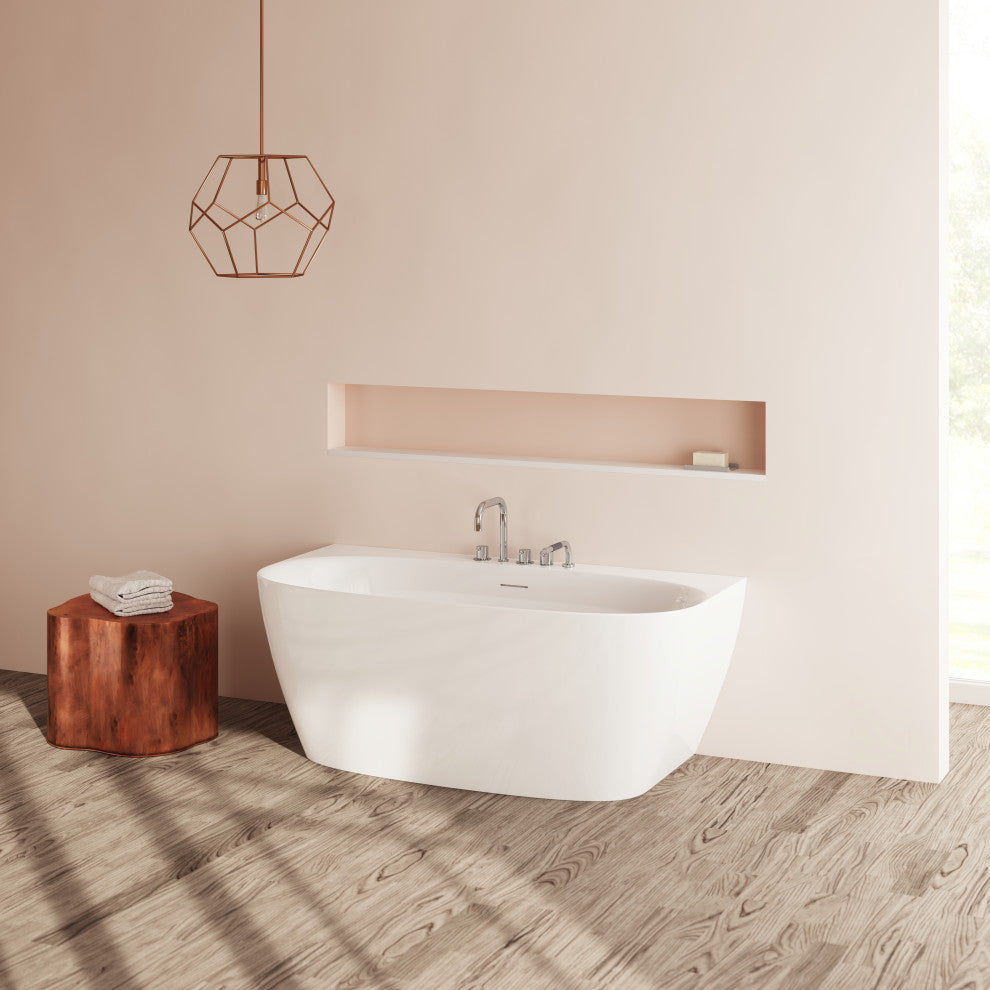 Perlato Palencia 59" Back to Wall Soaking Tub, White