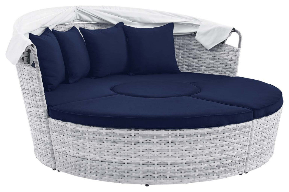 Scottsdale Canopy Sunbrellaï¿½ Outdoor Patio Daybed Light Gray Navy -4443