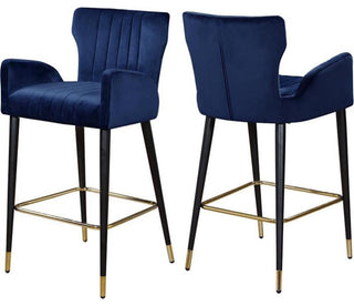 Pemberly Row Modern / Contemporary 28"H Velvet Counter Stool in Navy (Set of 2)