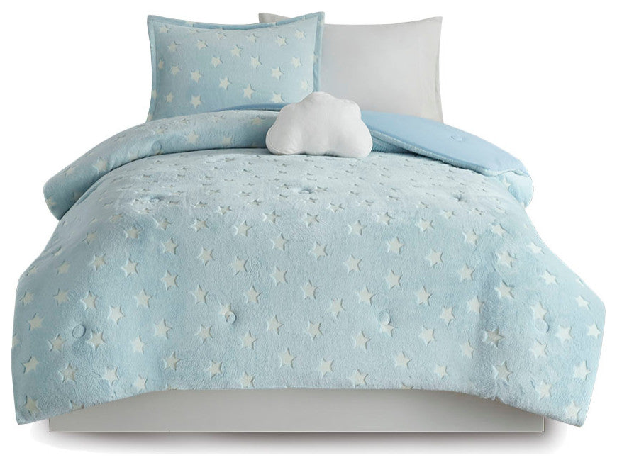 Mi Zone Kids Quinny Glow, The Dark Plush Comforter Set, Aqua