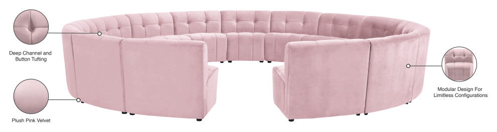 Limitless Velvet Upholstered 15-Piece Modular Sectional, Pink