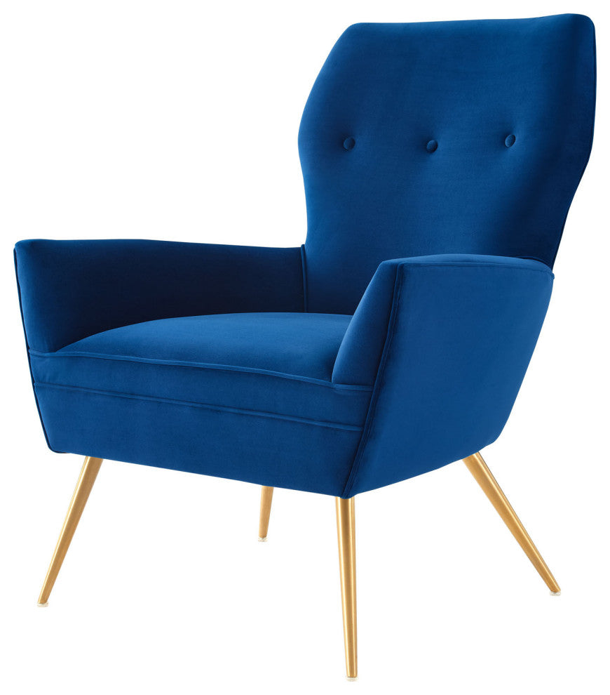 Armchair Accent Tufted Chair, Blue Navy, Velvet, Modern, Mid Century Lounge