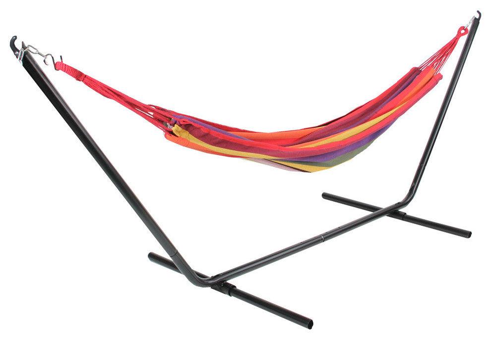 Wide Striped Woven Cotton Single Brazilian Hammock, Multicolor