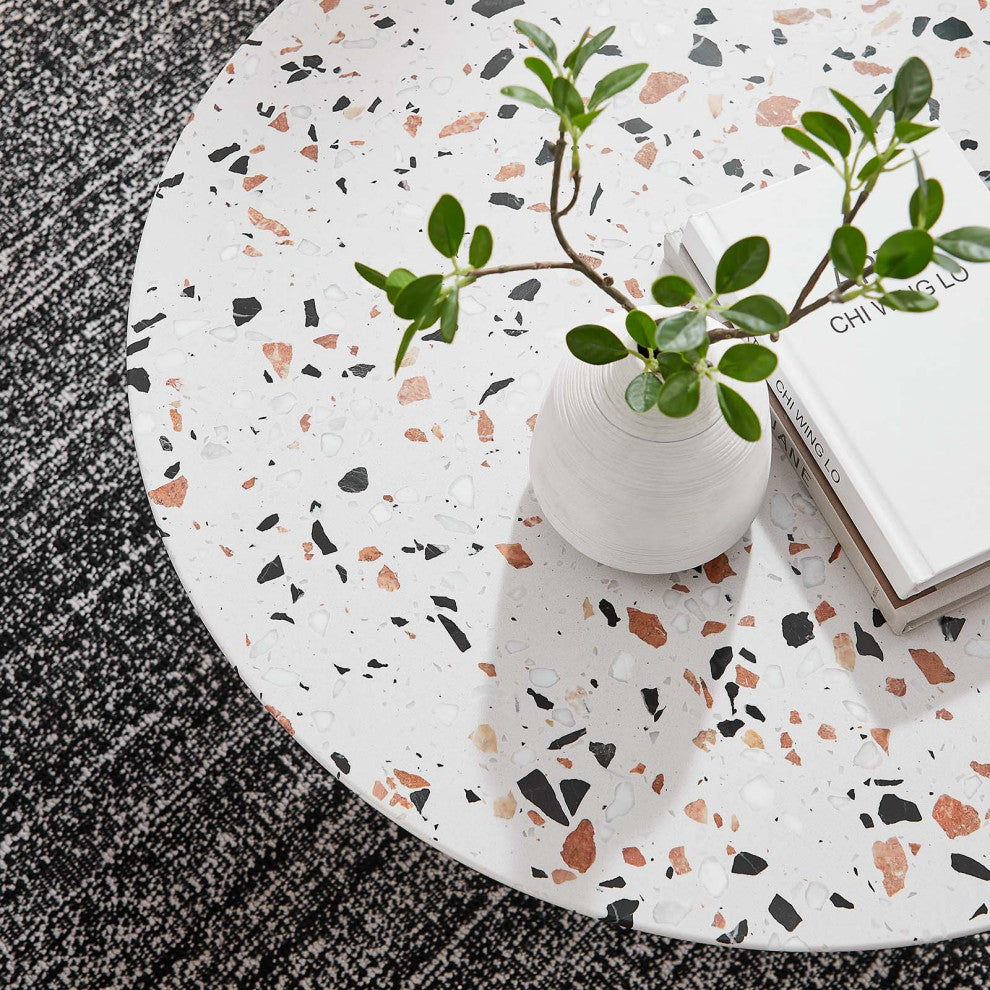 Lippa 28" Round Terrazzo Coffee Table, White White