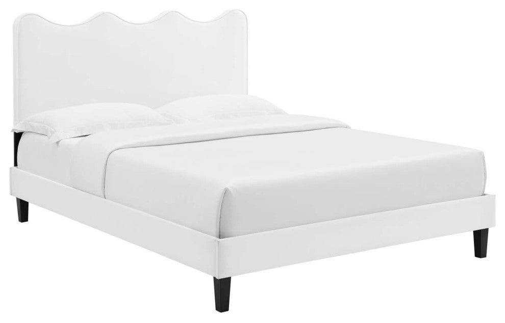 Current Performance Velvet Queen Platform Bed, White
