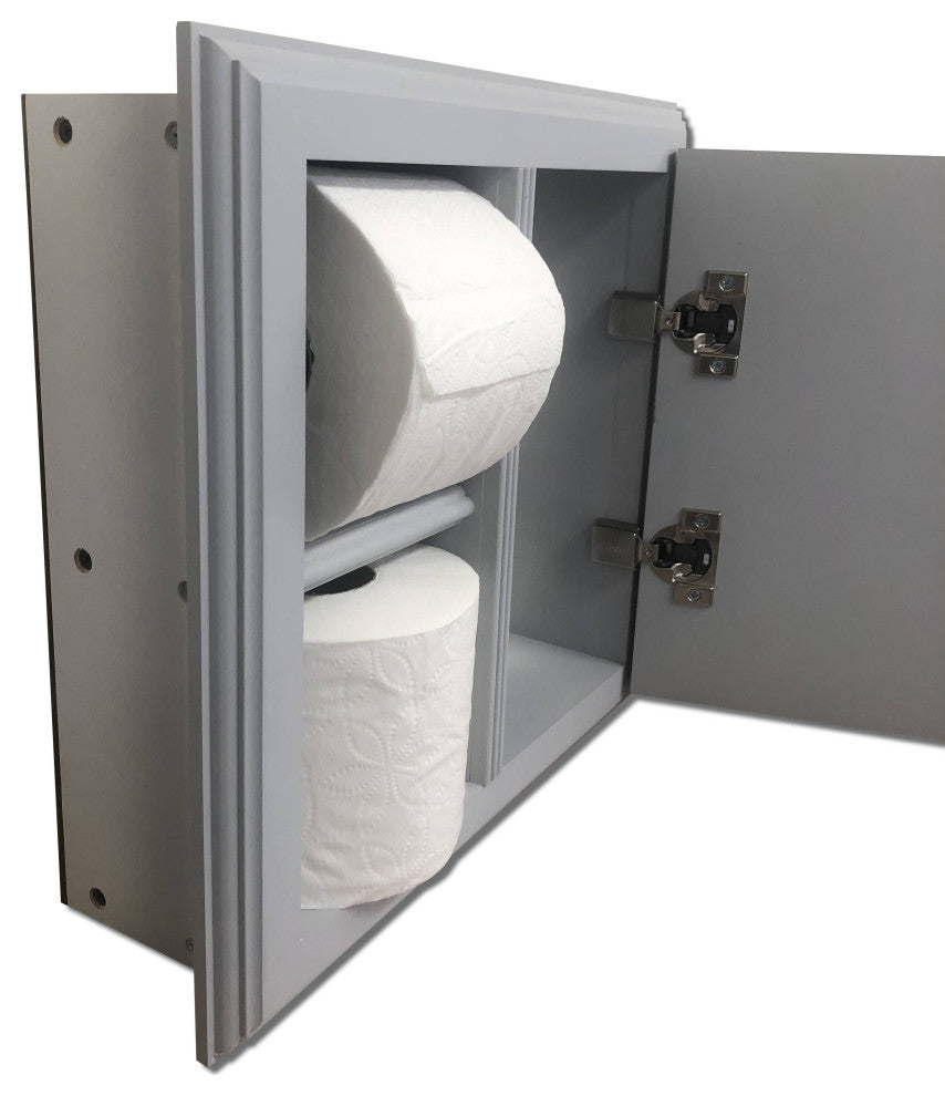 Hyacinth Wood Recessed Toilet Paper Holder With Storage 14x12.75, Primed Gray