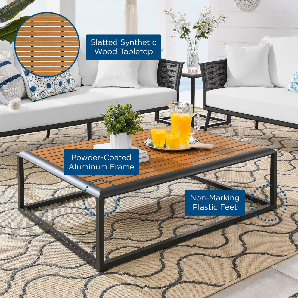 Lounge Coffee Table, Rectangular, Gray Natural, Aluminum, Modern, Outdoor Patio