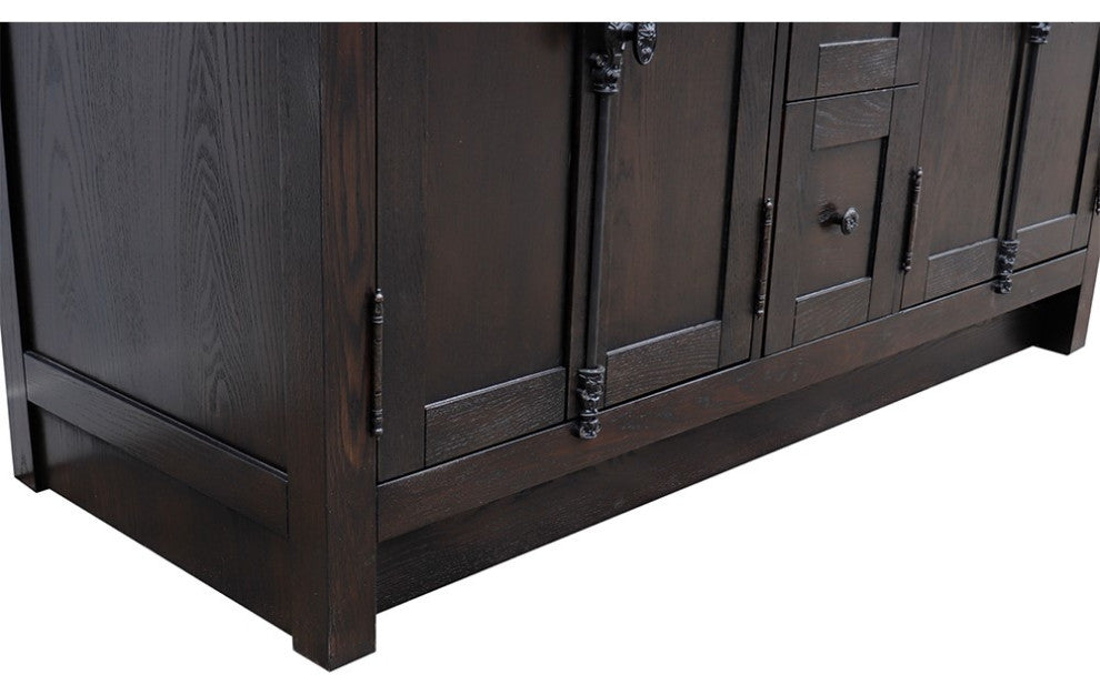 55" Double Vanity, Brown Ash Finish With Black Galaxy Top