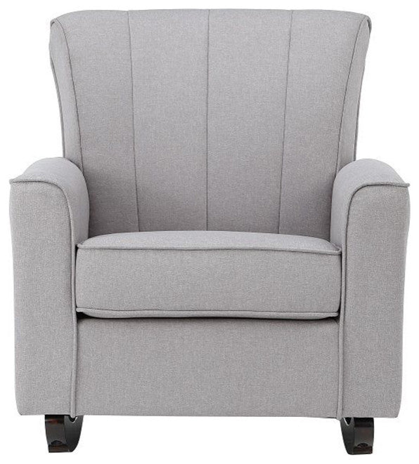 Upholstered Rocking Chair with Square Armrest in Light Gray