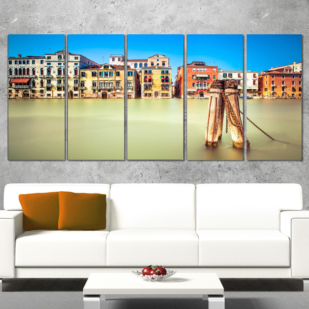 Traditional Buildings of Venice, Landscape Canvas Wall Art, 60"x28", 5 Panels