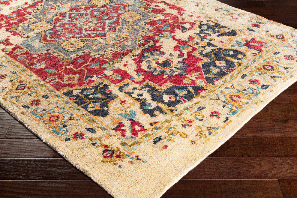 Surya Scarborough SCR-5159 2'x3' Rug, Khaki/Dark Red/Wheat/Tan/Navy/Aqua/Gray