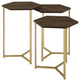 Hexagon Modern Wood Nesting Tables, Set of 3 - Dark Walnut/Gold