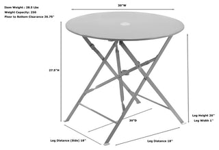 30" Round Folding Metal Bistro Table With Umbrella Hole, White