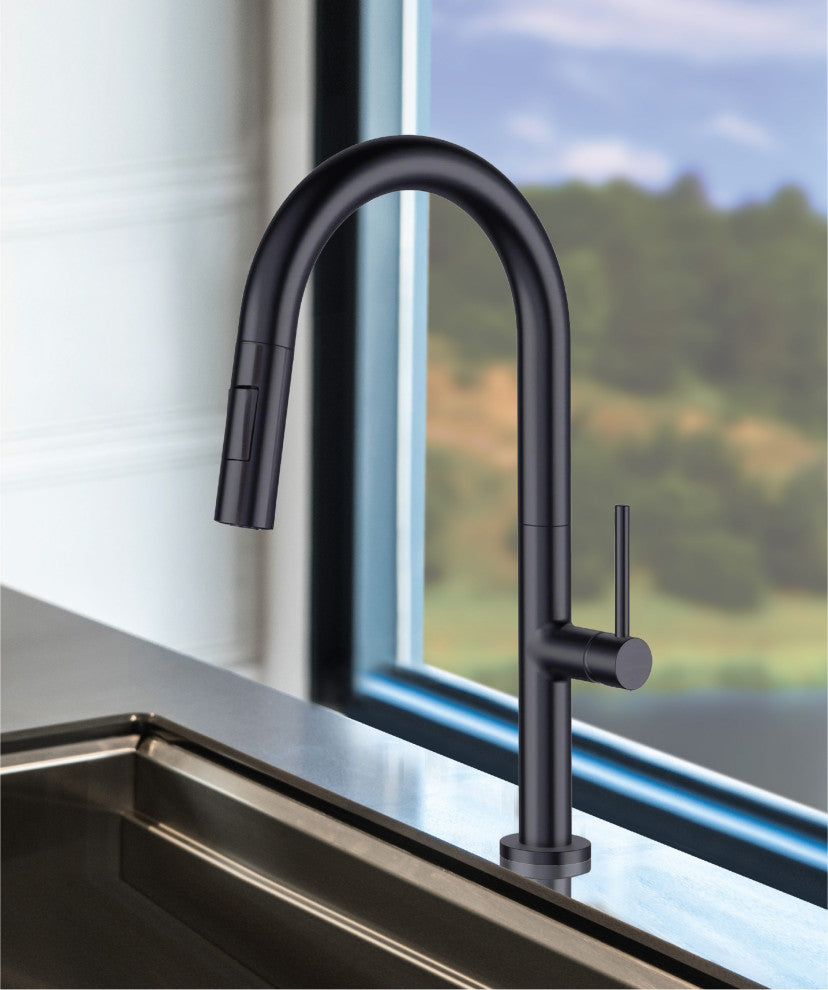 Fine Fixtures Pull Down Single Handle Kitchen Faucet, Satin Brass/Polished Chrom