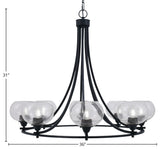 Paramount Uplight 8-Light Chandelier, Matte Black, 7" Clear Bubble Glass