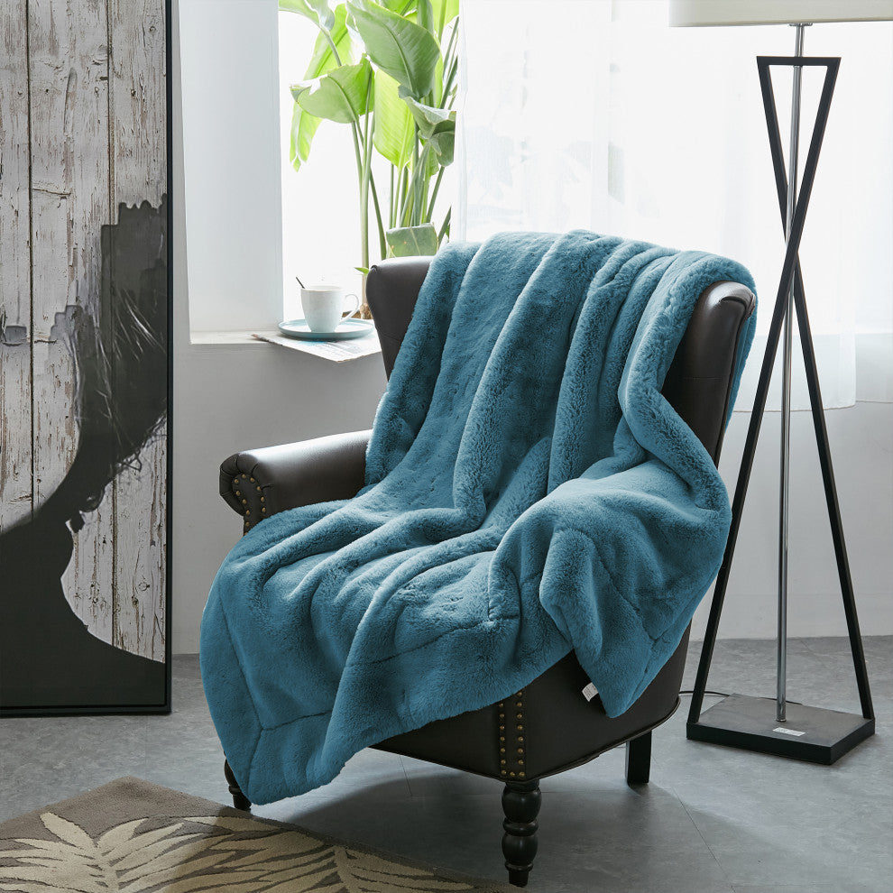 Heavy Faux Fur Throw, Smoke Blue, 50"x60"