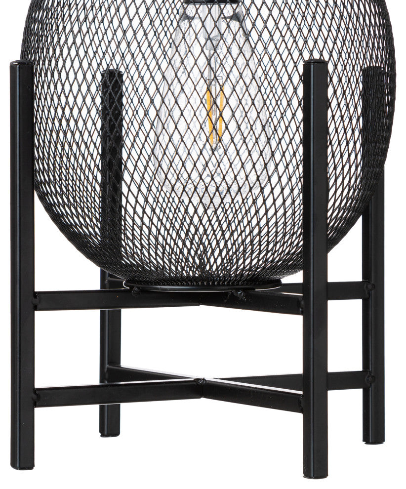 11.5"H Metal Mesh Black Solar Powered Outdoor Lantern With Stand