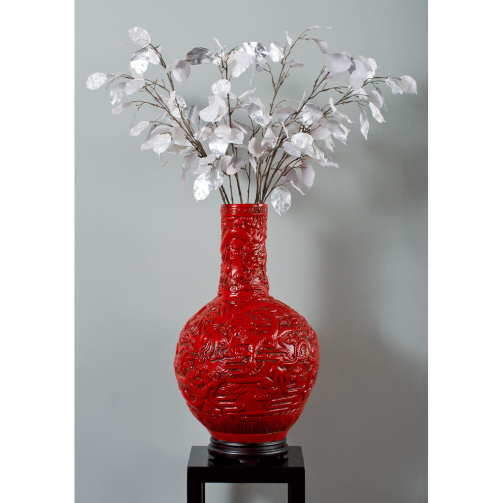Red Porcelain Temple Vase, With Stand