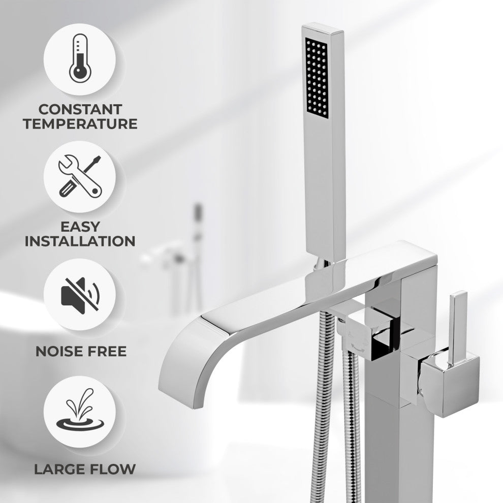 AKDY Floor Mount Bathtub Filler Faucet With Shower Head, Chrome Finish