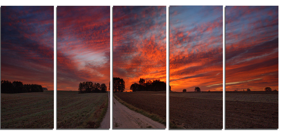 "Pathway To Fairy Autumn Sky" Landscape Print Wall Artwork, 5 Panels, 60"x28"