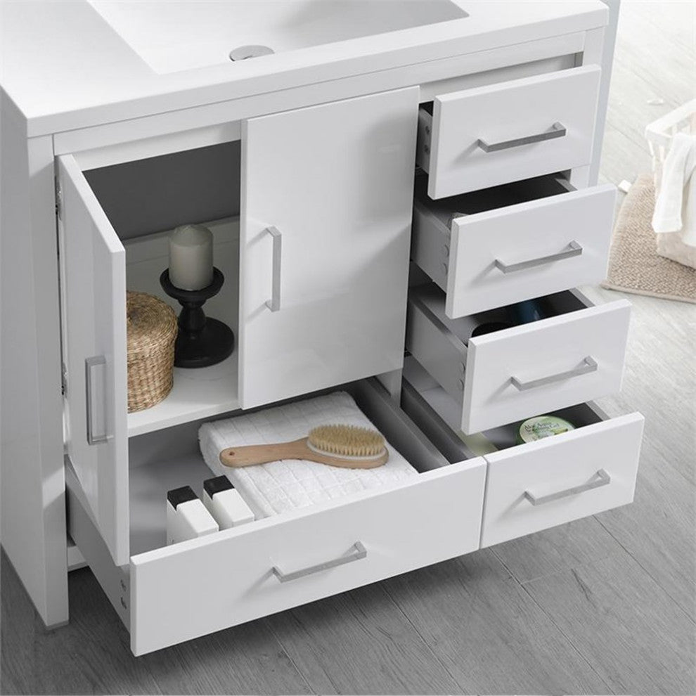 Fresca Imperia 36" Free Standing Wood Bathroom Cabinet - Right in Glossy White
