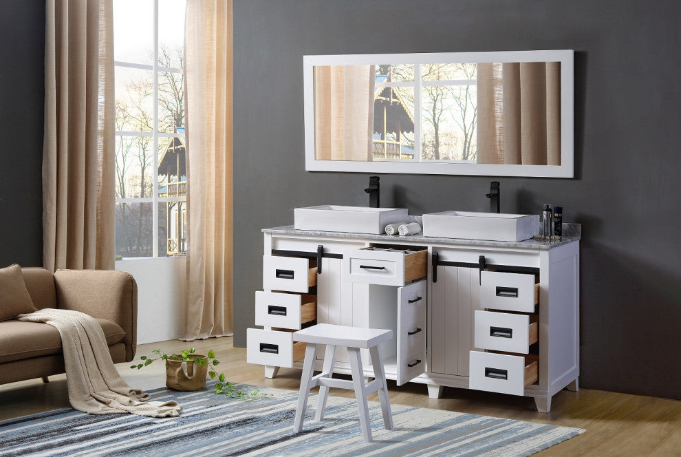 72" Chanceton Hybrid Bath and Make Up Vanity With Vessel Sinks and Mirror