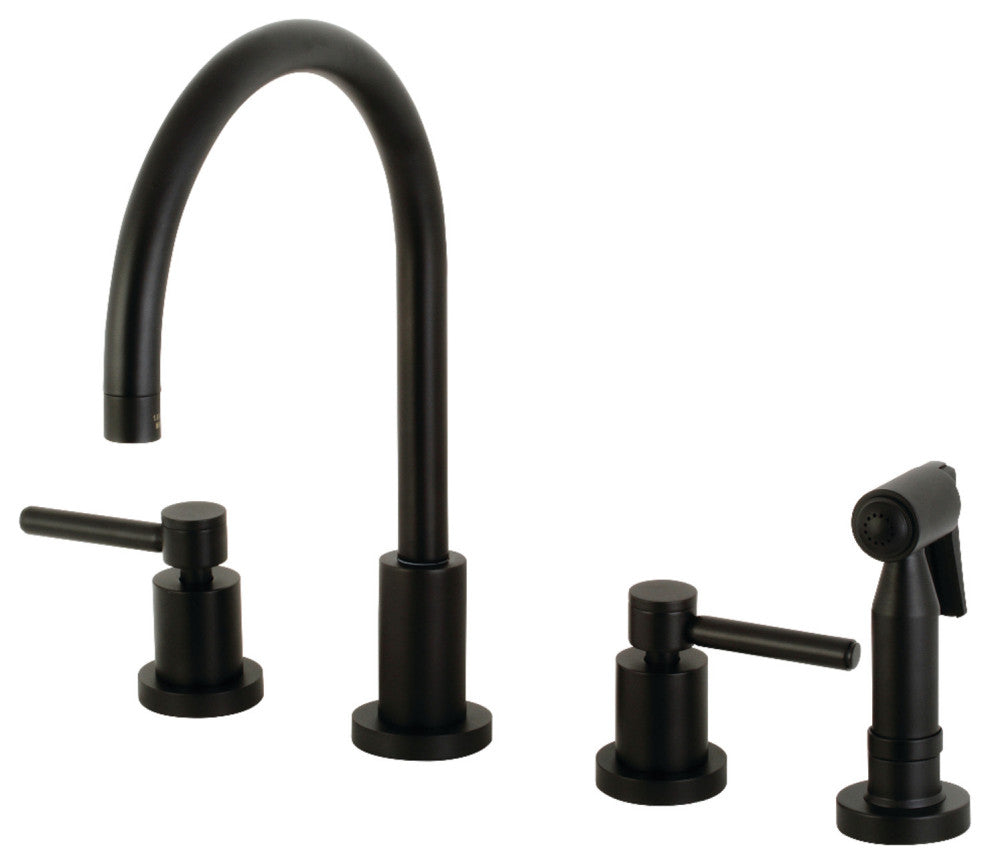 KS8720DLBS 8" Widespread Kitchen Faucet With Brass Sprayer, Matte Black