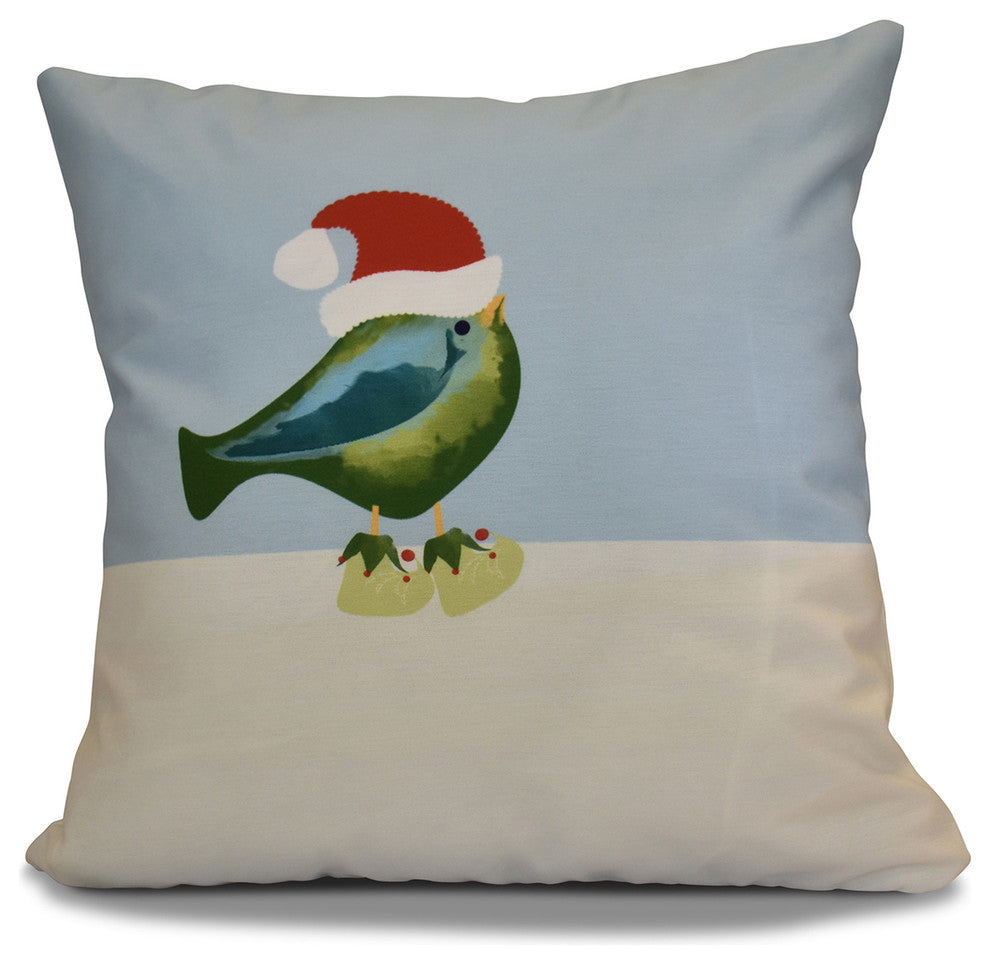 Merry Christmas Bird Pillow, Green, 16"x16"