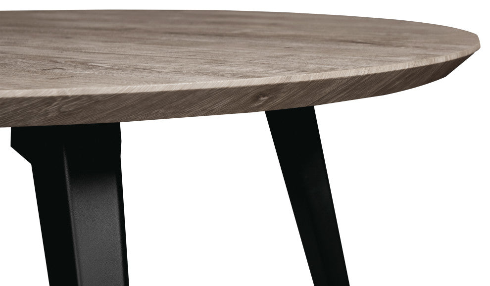 Ravenna Round Dining Table 47 in. MDF Tabletop in Black Metal Legs, Weathered Oak