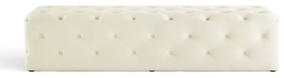 Tufted Accent Chair Bench, Velvet, Ivory White, Modern, Lounge Hospitality