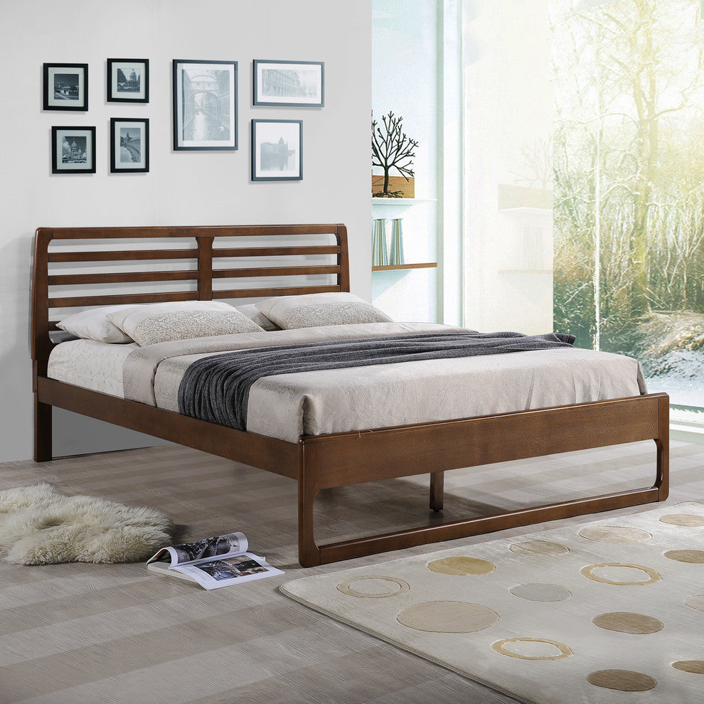 Blanche Transitional Wooden Queen Platform Bed, Walnut