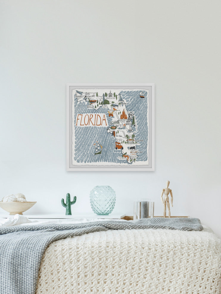 "Florida Illustrated Map II" Framed Painting Print, 32x32