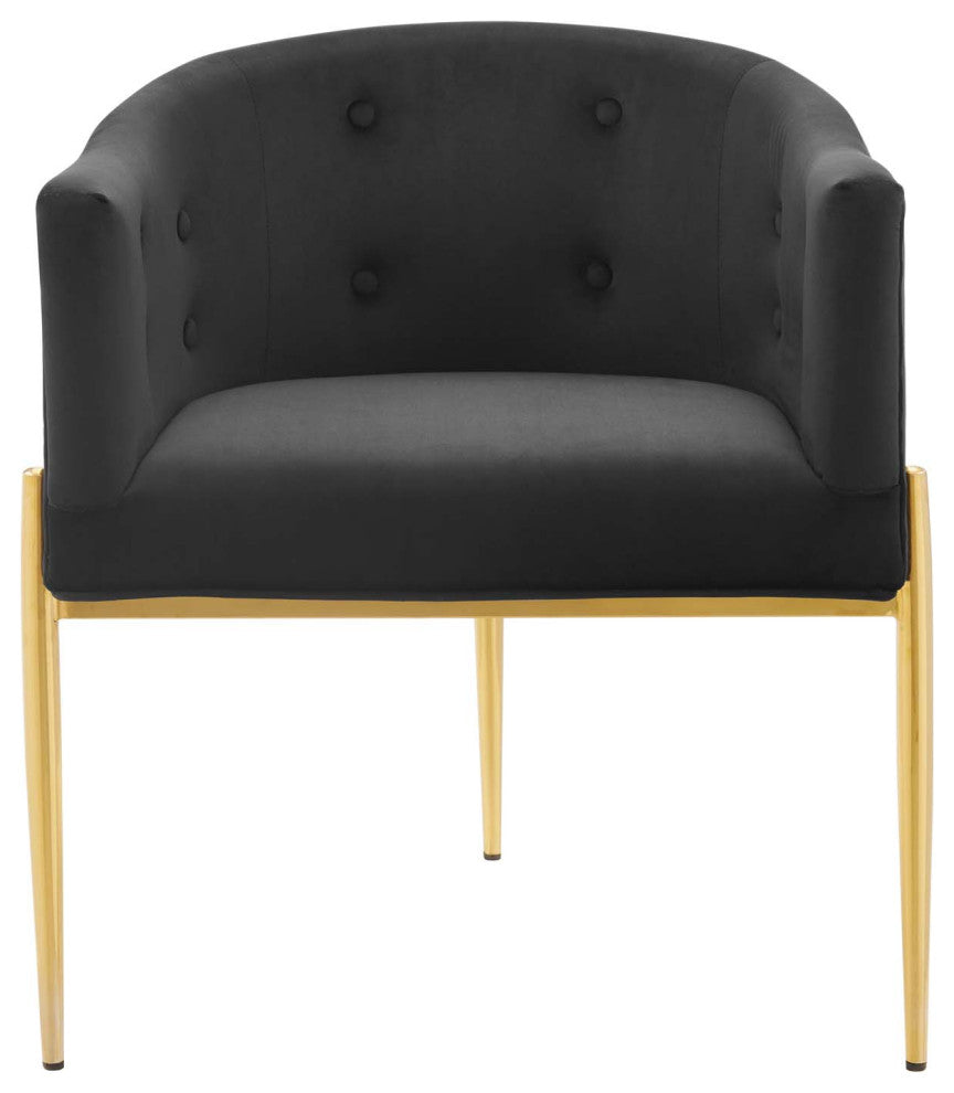 Tufted Accent Chair, Set of 2, Velvet, Metal, Black, Modern, Lounge Hospitality