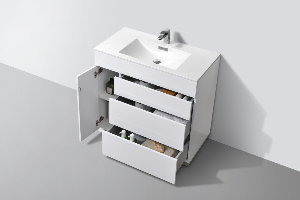 Milano 36" Modern Bathroom Vanity, Gloss White