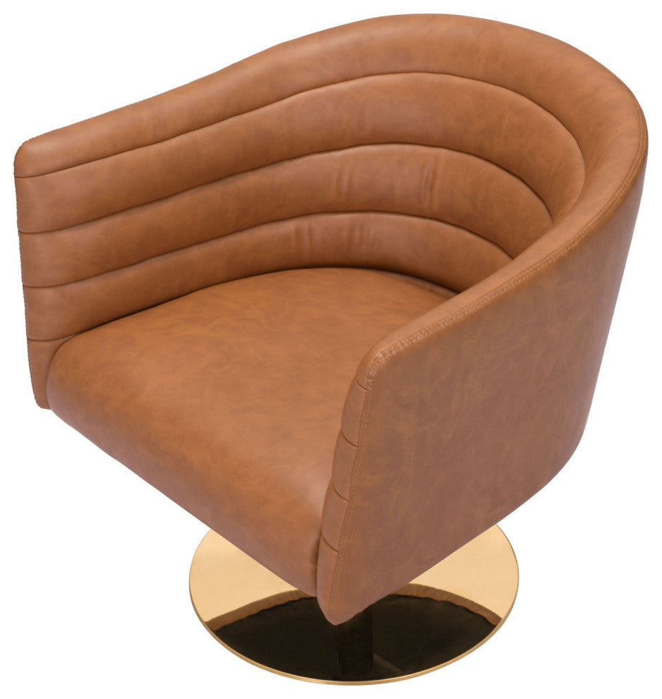 Accent Chair, Faux Vinyl Leather, Steel, Brown, Gold, Lounge Lobby Hospitality