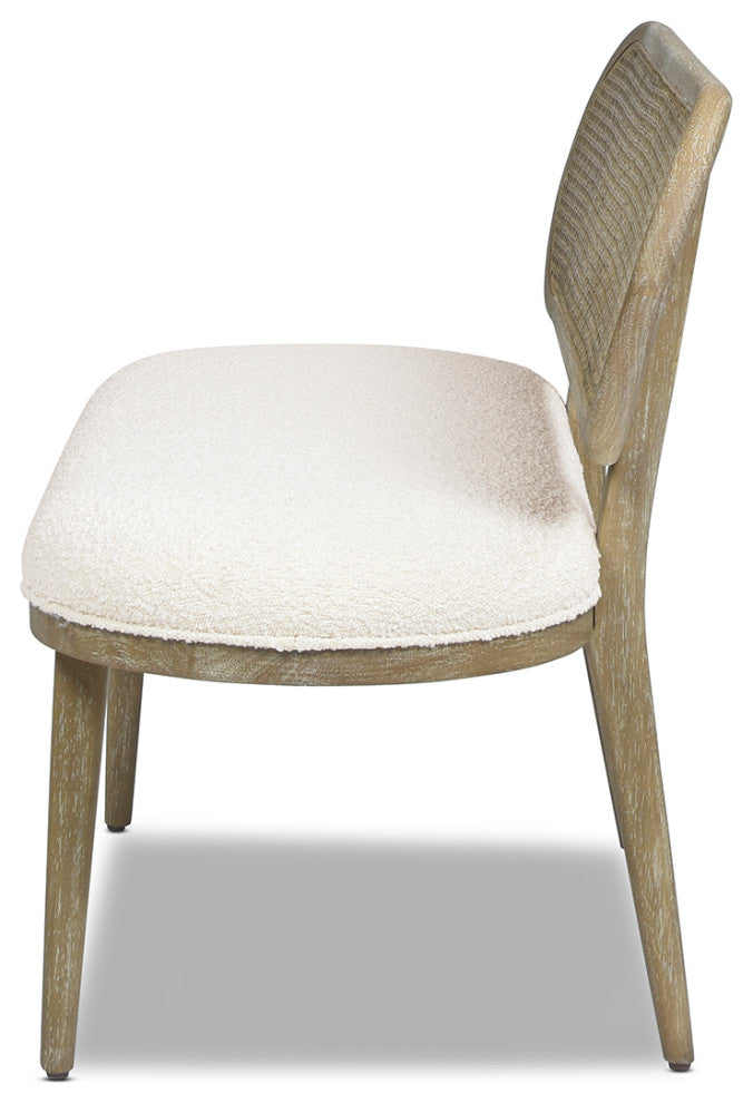 Havana 48" Boucle Upholstered Cane Rattan Bench, Ivory White