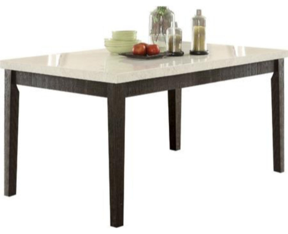 Rectangular Wooden Dining Table with Marble Top, White and Dark Oak Brown