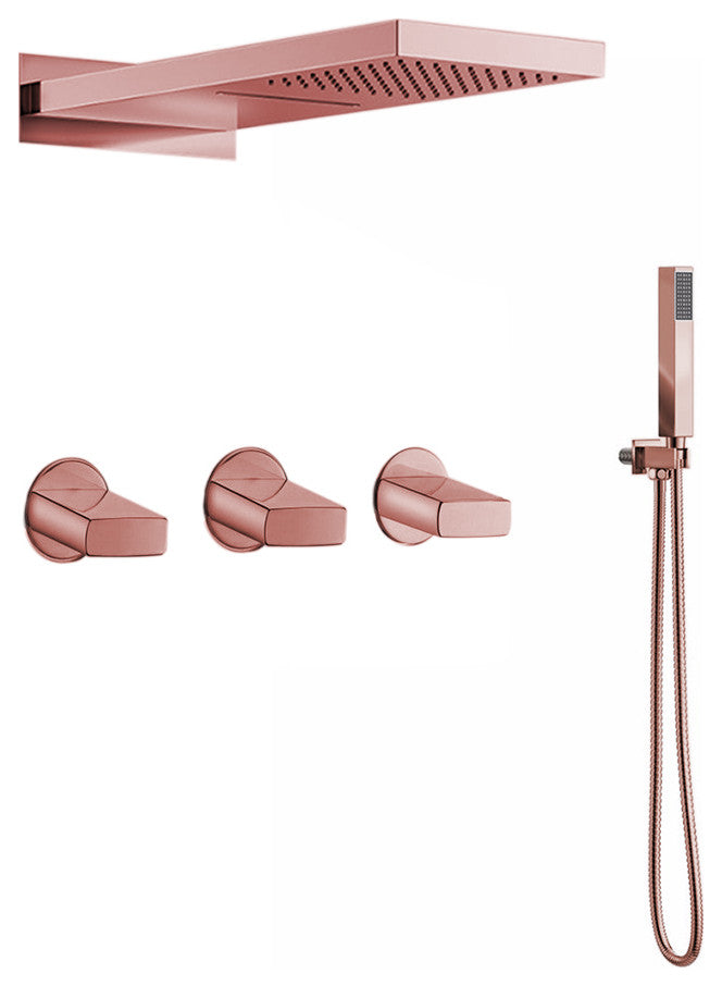 Fontana Reno Wall Mount Rose Gold Rainfall Mixer Shower Set