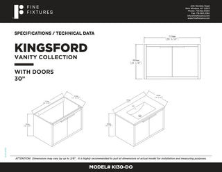 Fine Fixtures Kingsford Vanity Sink Included, White, 30", Doors