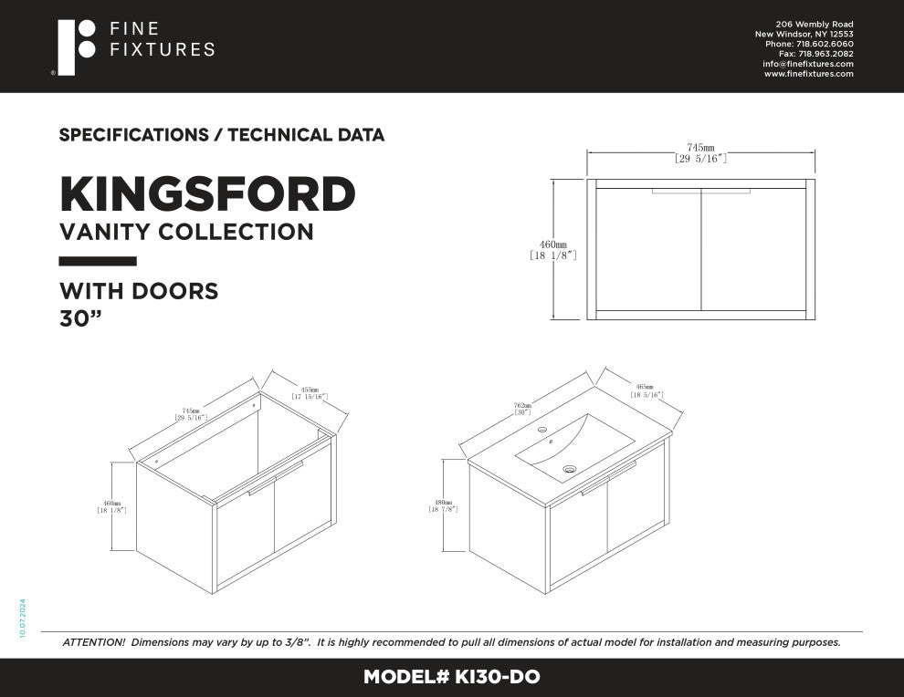 Fine Fixtures Kingsford Vanity Sink Included, White, 30", Doors