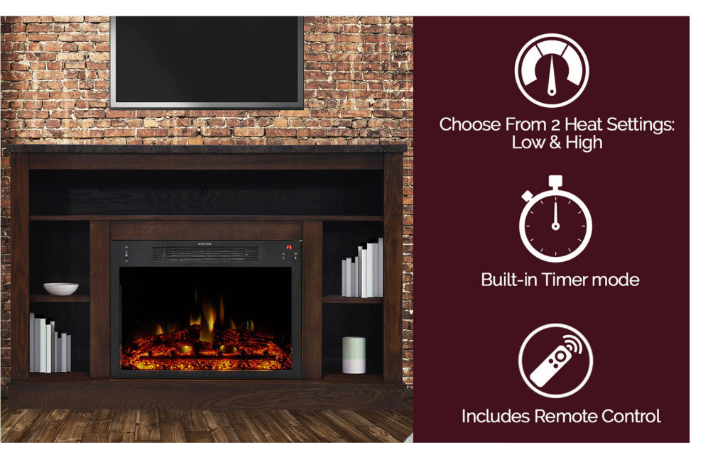 Seville Electric Fireplace Heater With 47" TV Stand, Multicolor Flames, Mahogany
