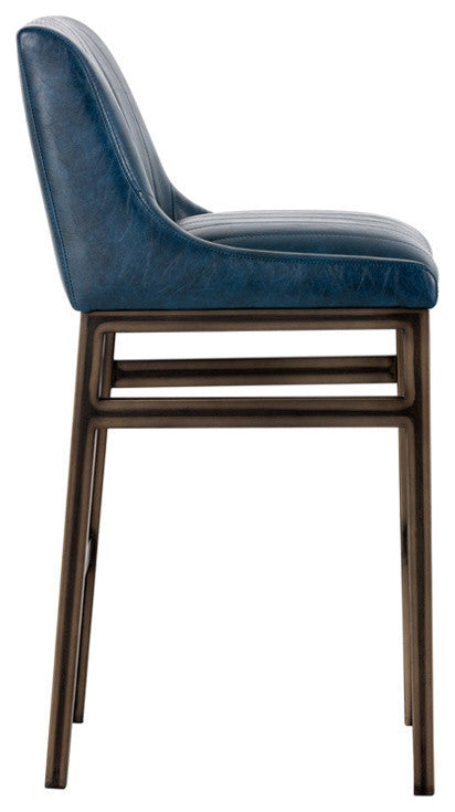 Halden Armless Barstool With Rustic Bronze Legs, Vintage Blue