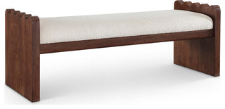 Sonia Upholstered Bench, Cream, Velour Fur Fabric, Brown Finish