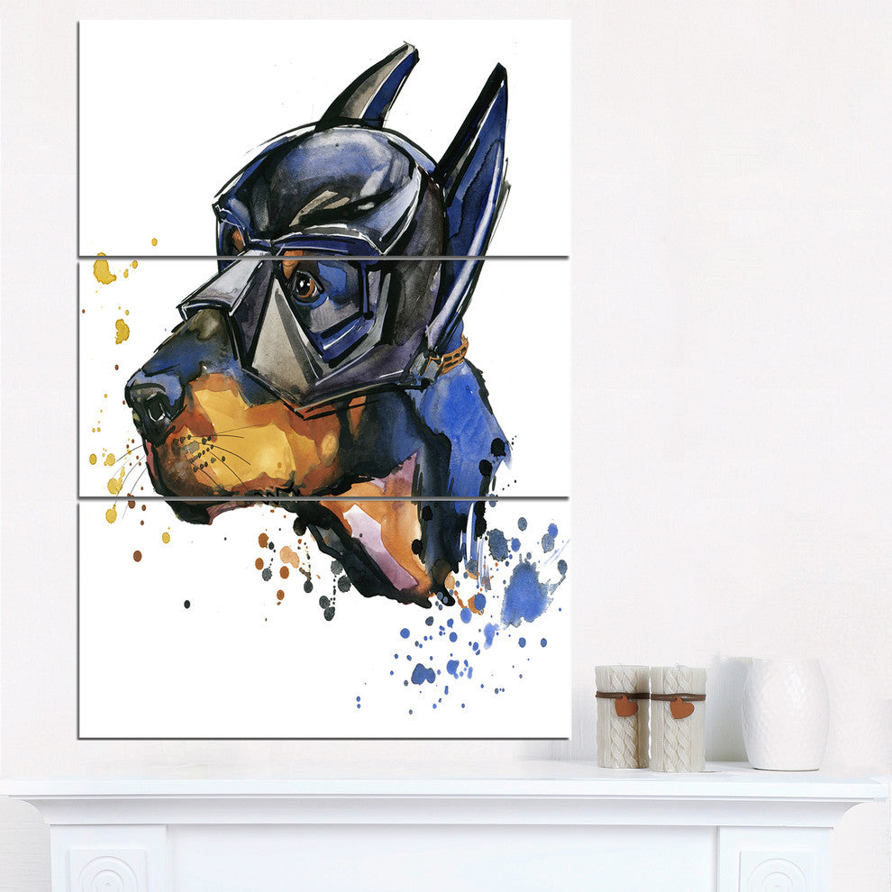 "Doberman Superman" Glossy Metal Wall Art, 3 Panels, 28"x36"