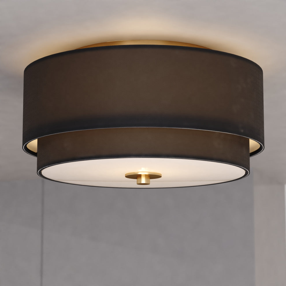 Burnaby Mid-Century Drum Semi Flush Ceiling Light, Matte Brass, 13-in W X 6.75-in H X 13-in D