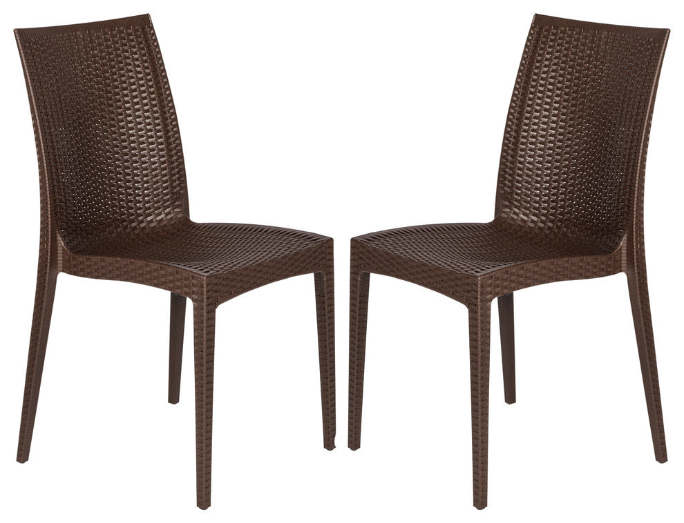 Leisuremod Weave Mace Indoor Outdoor Patio Chair, Set of 2, Brown