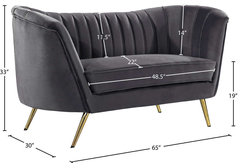Margo Velvet Upholstered Set, Gray, Loveseat