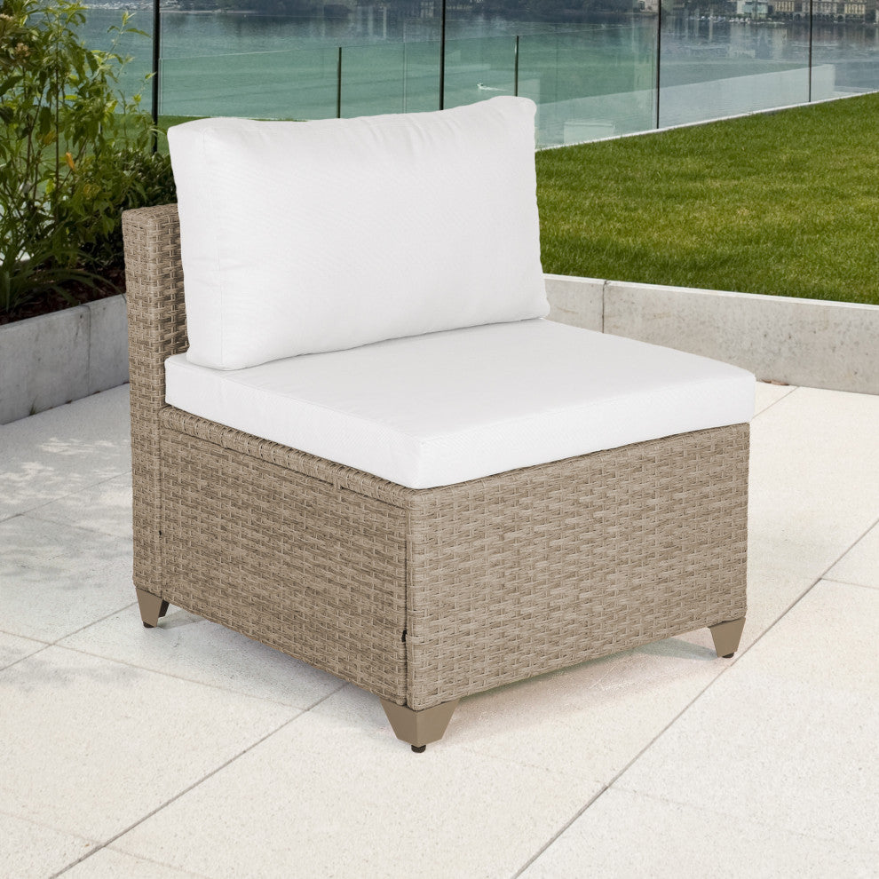 Maui Outdoor Armless Sofa, Natural Aged Wicker, Linen White