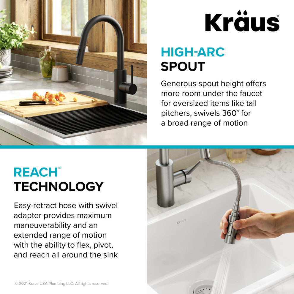 Oletto Pull-Down 1-Hole Kitchen Faucet, Matte Black